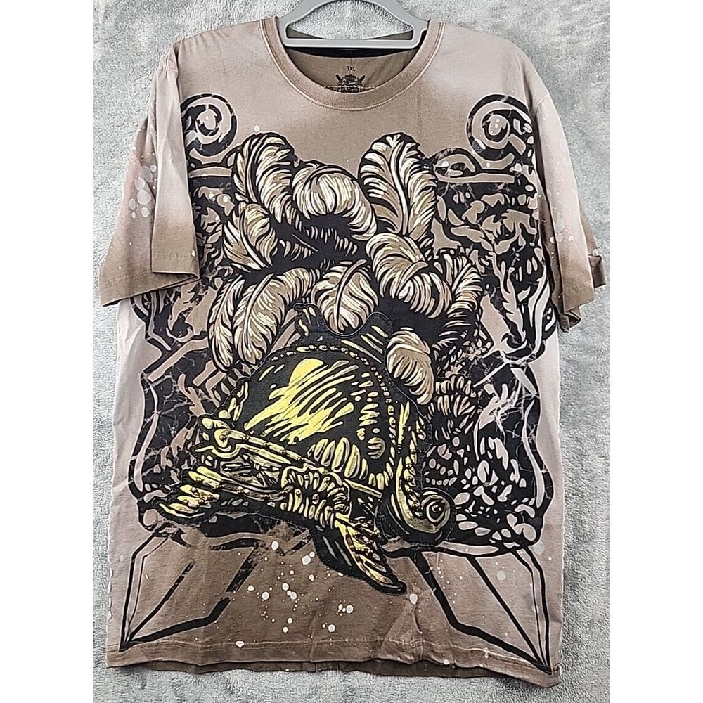 Vintage Rebel Spirit Mens Graphic T Shirt Brown Embroidered 3XL (XL) Streetwear